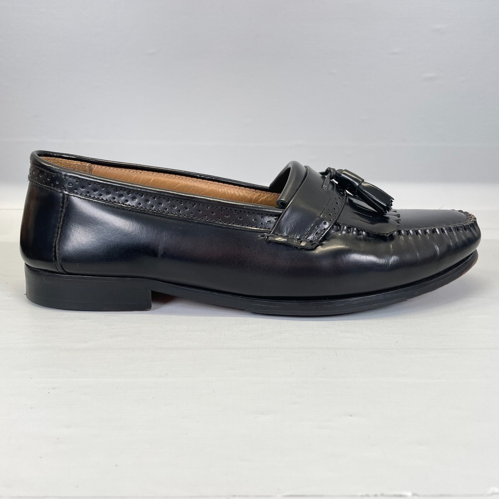 Bass Kiltie Tassel Loafers Mens Size 10.5 EE Black Leather Moc Toe Dress Shoes